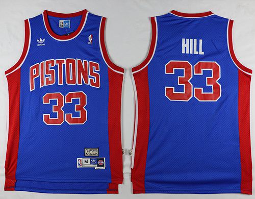 Men Detroit Pistons #33 Grant Hill Blue Throwback Stitched NBA Jersey->milwaukee bucks->NBA Jersey